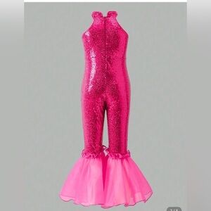 shein girls, pink sequin halter jumpsuit